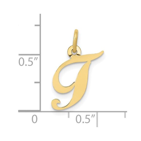 10k Yellow Gold Small Fancy Script Initial T Charm - Picture 3 of 4